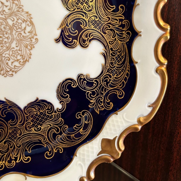Reichenbach Fine Porcelain Cobalt Gold and White Platter Made in Germany - Picture 7 of 13